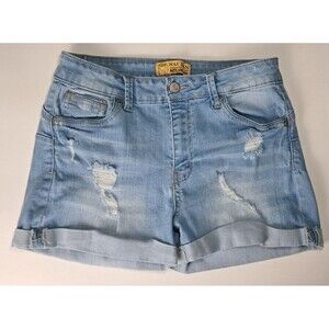 Wax Jeans Womens 27" Blue Jean Shorts Distressed Cuffed 2.5" Inseam Light Wash